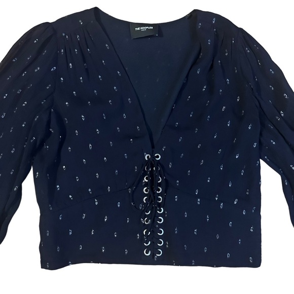 The Kooples Navy Flowy Cropped Blouse Size 1 - Picture 3 of 6